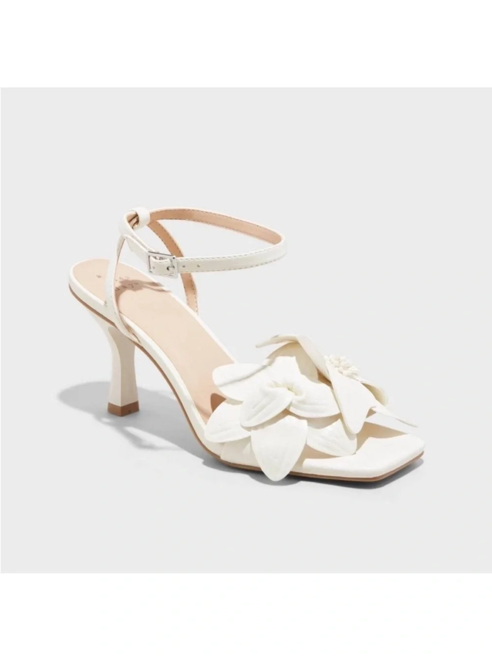 A New Day Women's White Floral Ankle-Strap Heeled Sandals
